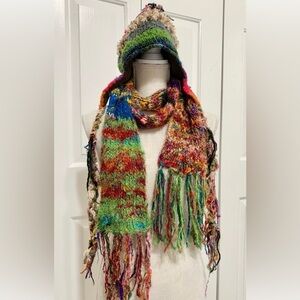 Funky Vintage Hippie Mudd Hat Handmade Crochet Scarf Set Unique Artsy - Adult
